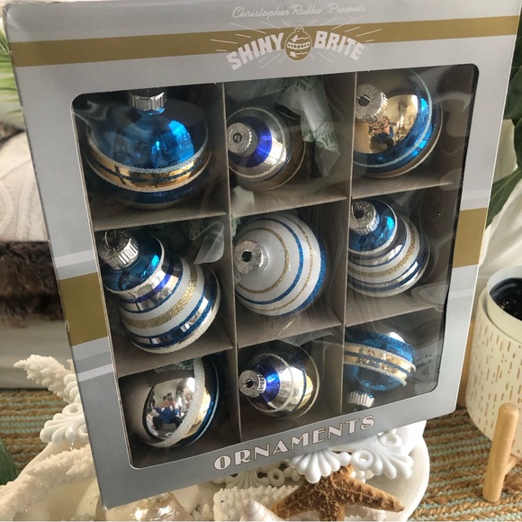 NIB Christopher Radko Shiny Brite Blue Silver Gold Ornaments - Picture 1 of 6